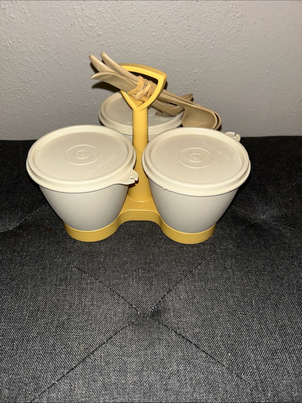 Tupperware Cream and Yellow Condiment Server Set
